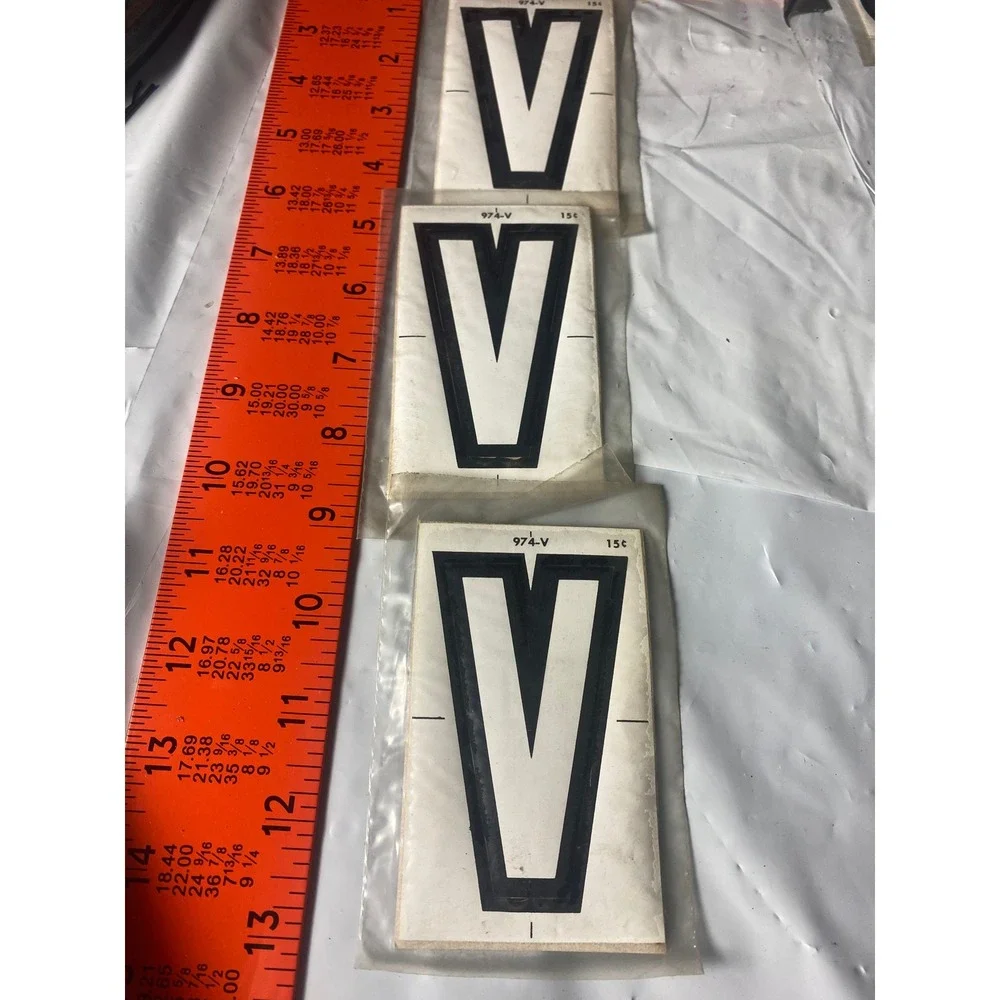 Vintage Meyercord Kwik-Space Letter V Black Self-Stick NOS 974-V Lot of 3